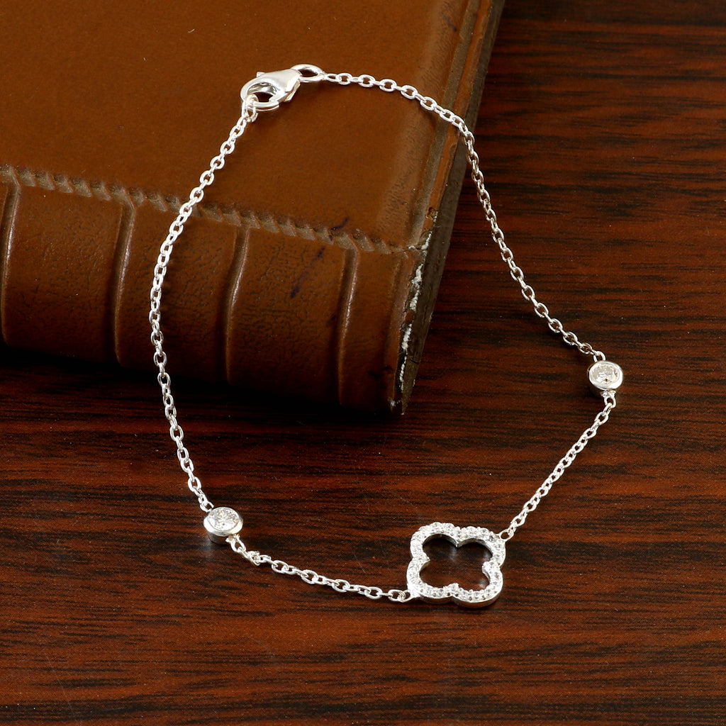 Elegant Moissanite Clover Bracelet for Her, Lucky Sparkling Jewelry Gift for Women