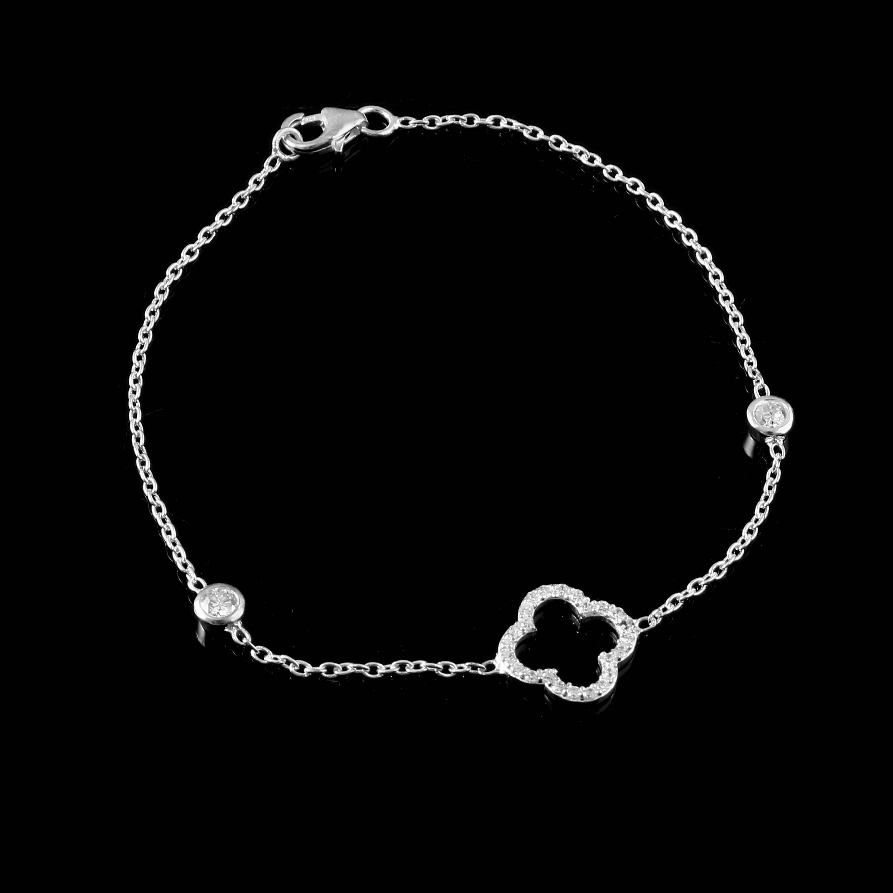 Elegant Moissanite Clover Bracelet for Her, Lucky Sparkling Jewelry Gift for Women