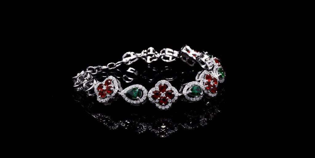 Multi Color Cubic Zirconia Clover Bracelet for Her, Lucky Elegant Sparkling Jewelry Gift
