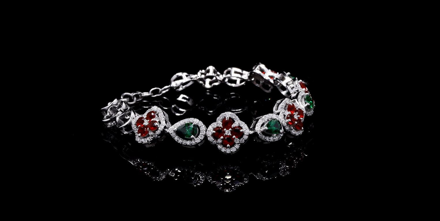 Multi Color Cubic Zirconia Clover Bracelet for Her, Lucky Elegant Sparkling Jewelry Gift