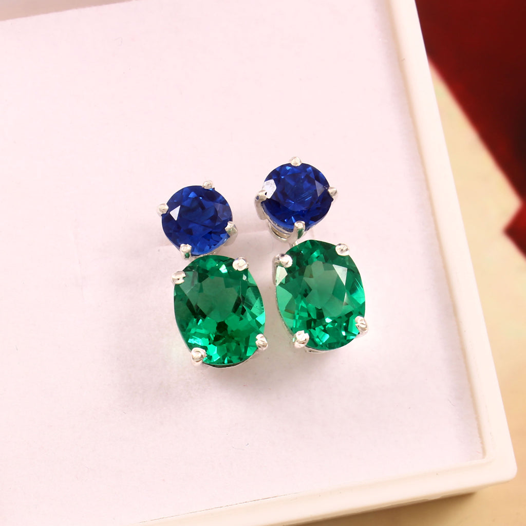 Elegant Changeable Tops Pair for Her with Emerald, Blue Sapphire and Cubic Zirconia Sparkle