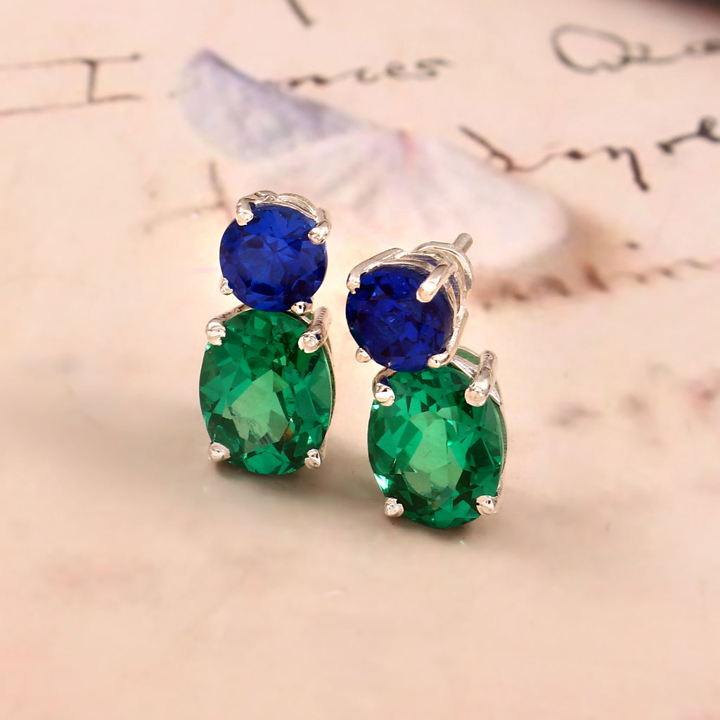 Elegant Changeable Tops Pair for Her with Emerald, Blue Sapphire and Cubic Zirconia Sparkle