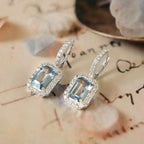 Natural Blue Topaz and Moissanite Earrings for Her, Elegant Sparkling Gemstone Jewelry