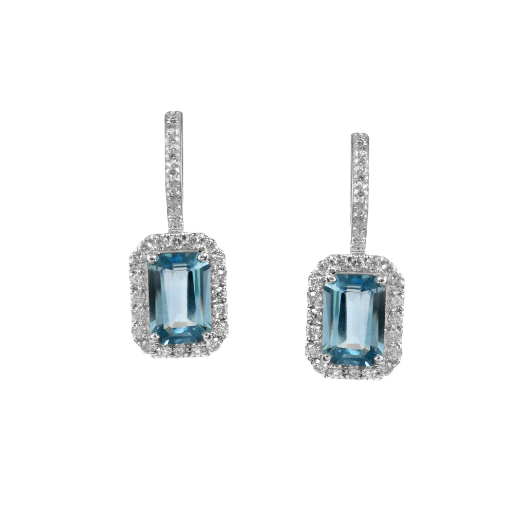 Natural Blue Topaz and Moissanite Earrings for Her, Elegant Sparkling Gemstone Jewelry