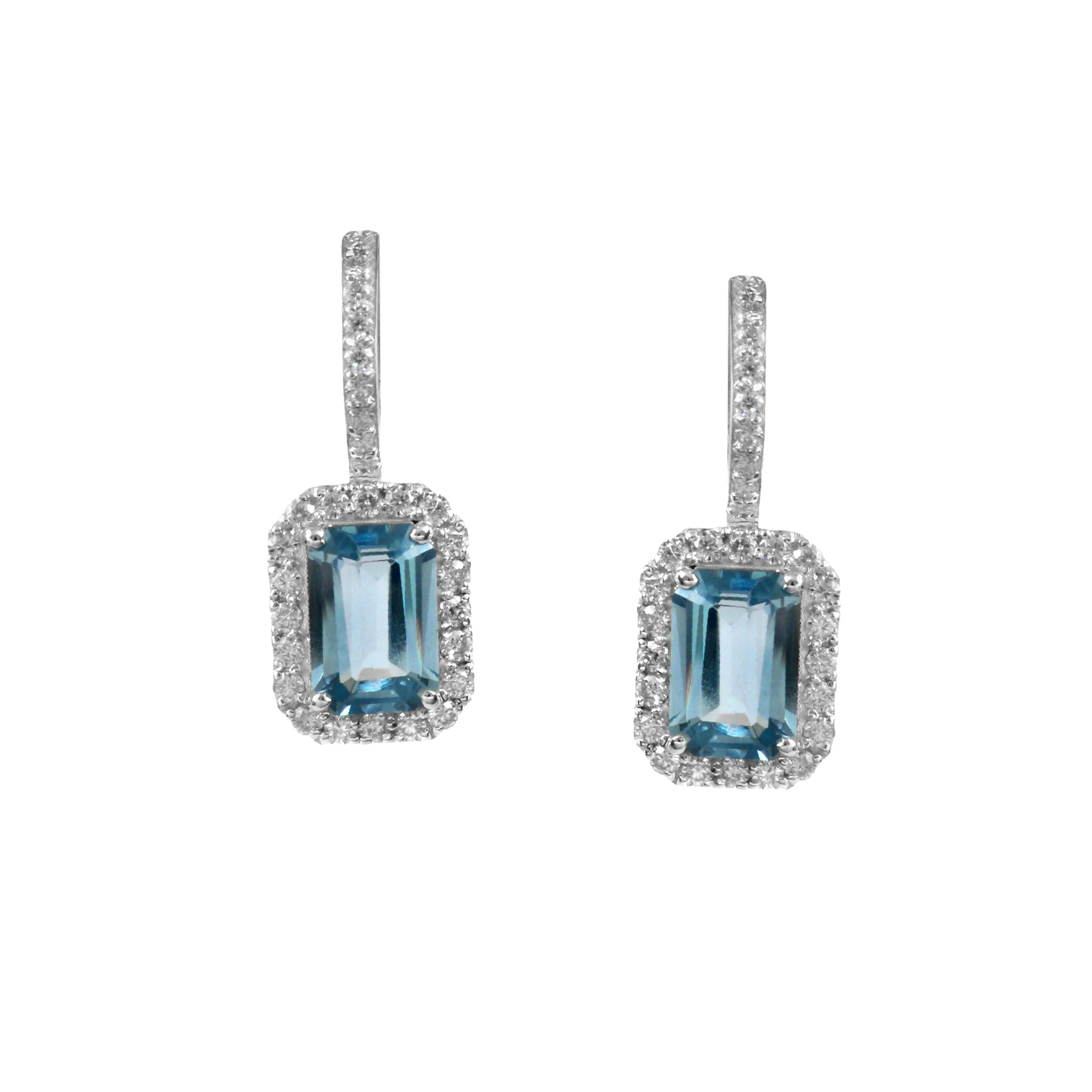 Natural Blue Topaz and Moissanite Earrings for Her, Elegant Sparkling Gemstone Jewelry
