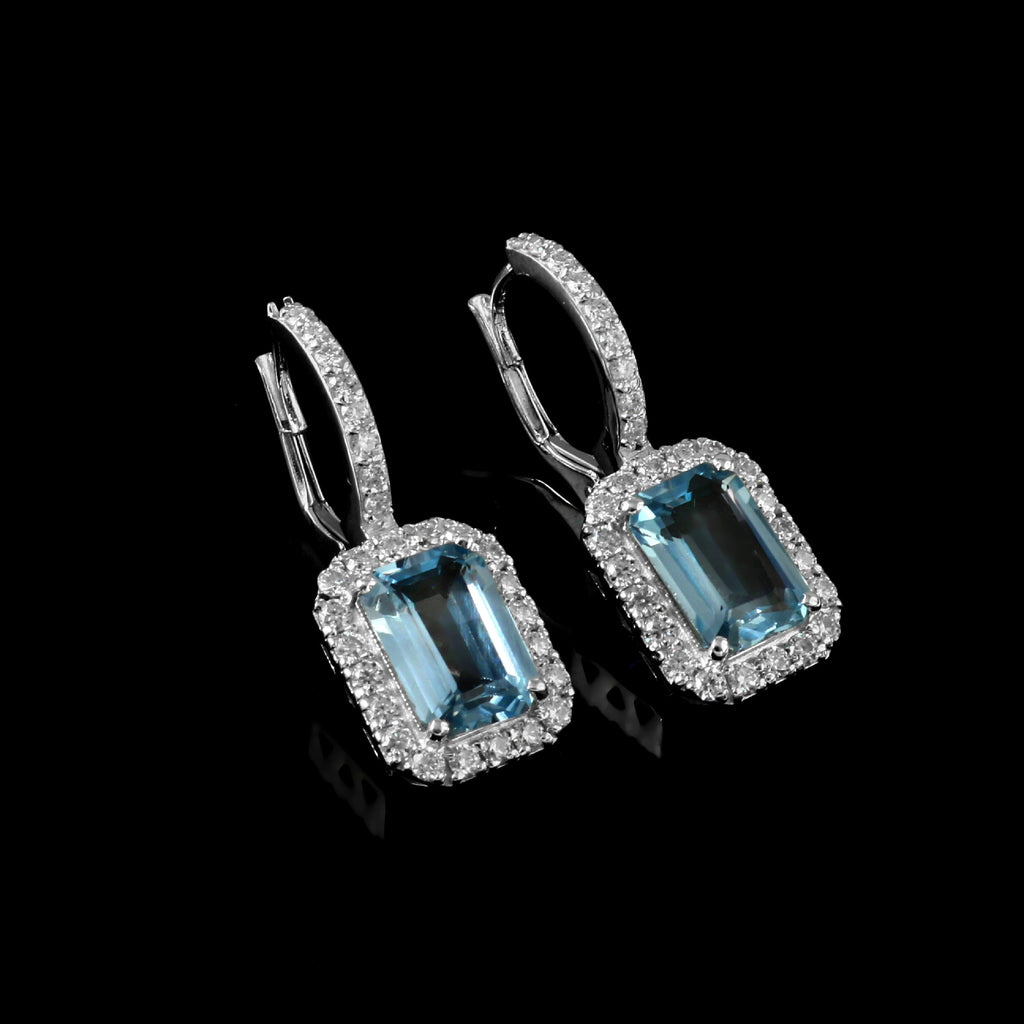 Natural Blue Topaz and Moissanite Earrings for Her, Elegant Sparkling Gemstone Jewelry