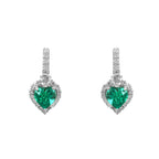 Lab Grown Emerald Heart Shape Earrings for Her, Romantic Elegant Gemstone Jewelry Gift