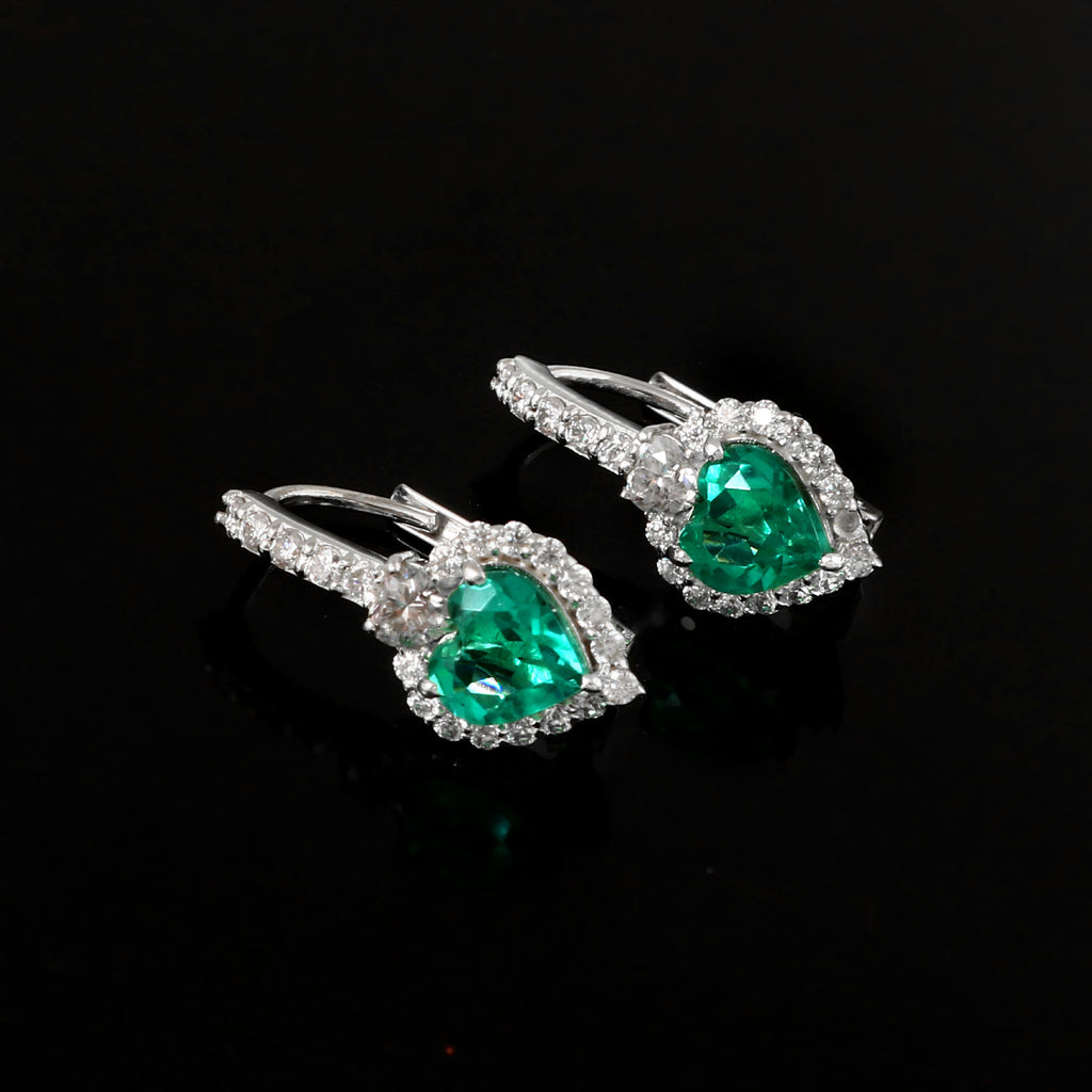 Lab Grown Emerald Heart Shape Earrings for Her, Romantic Elegant Gemstone Jewelry Gift