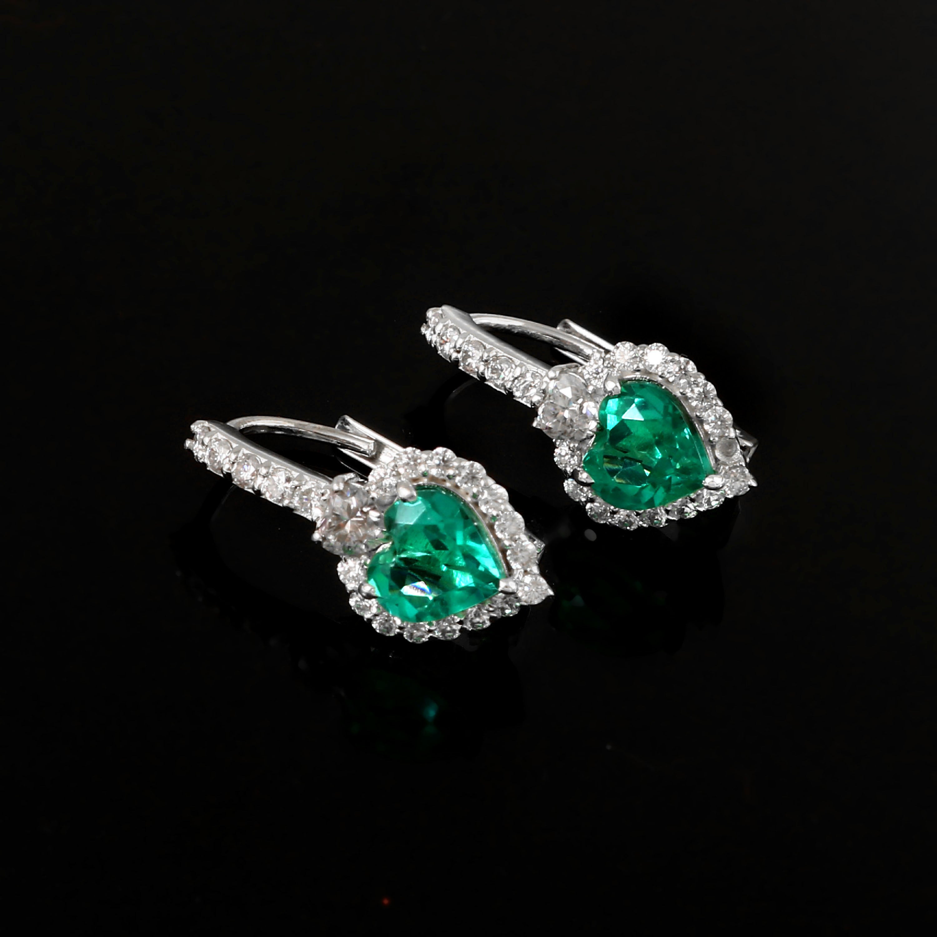 Lab Grown Emerald Heart Shape Earrings for Her, Romantic Elegant Gemstone Jewelry Gift