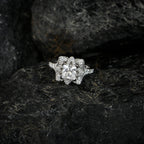 Elegant Princess Cut Moissanite Flower Ring in Sterling Silver – Timeless Floral Beauty Crafted for Everyday Luxury and Sparkling Grace