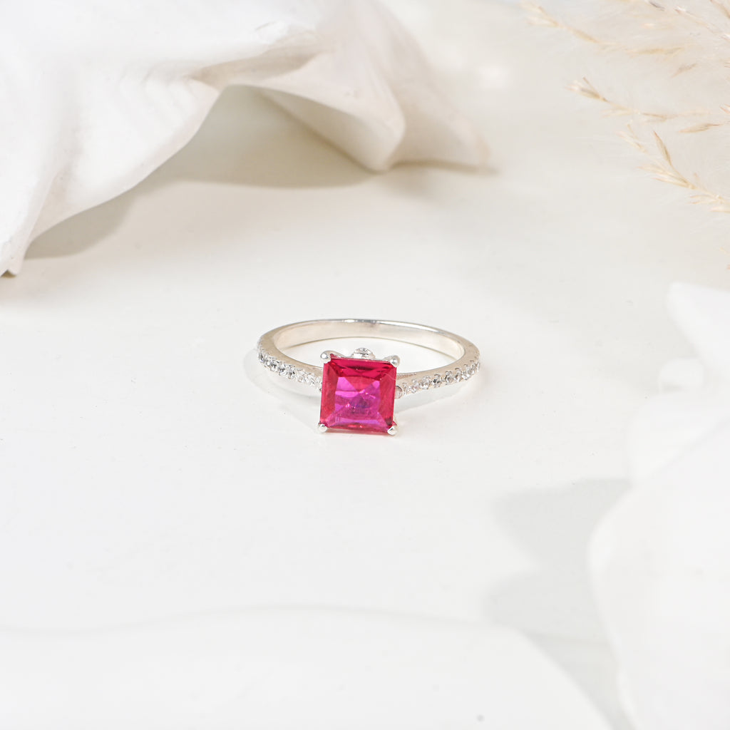 Radiant Princess Cut Natural Ruby Ring in Sterling Silver – Timeless Elegance, Brilliant Craftsmanship, and Everyday Luxury for Every Occasion