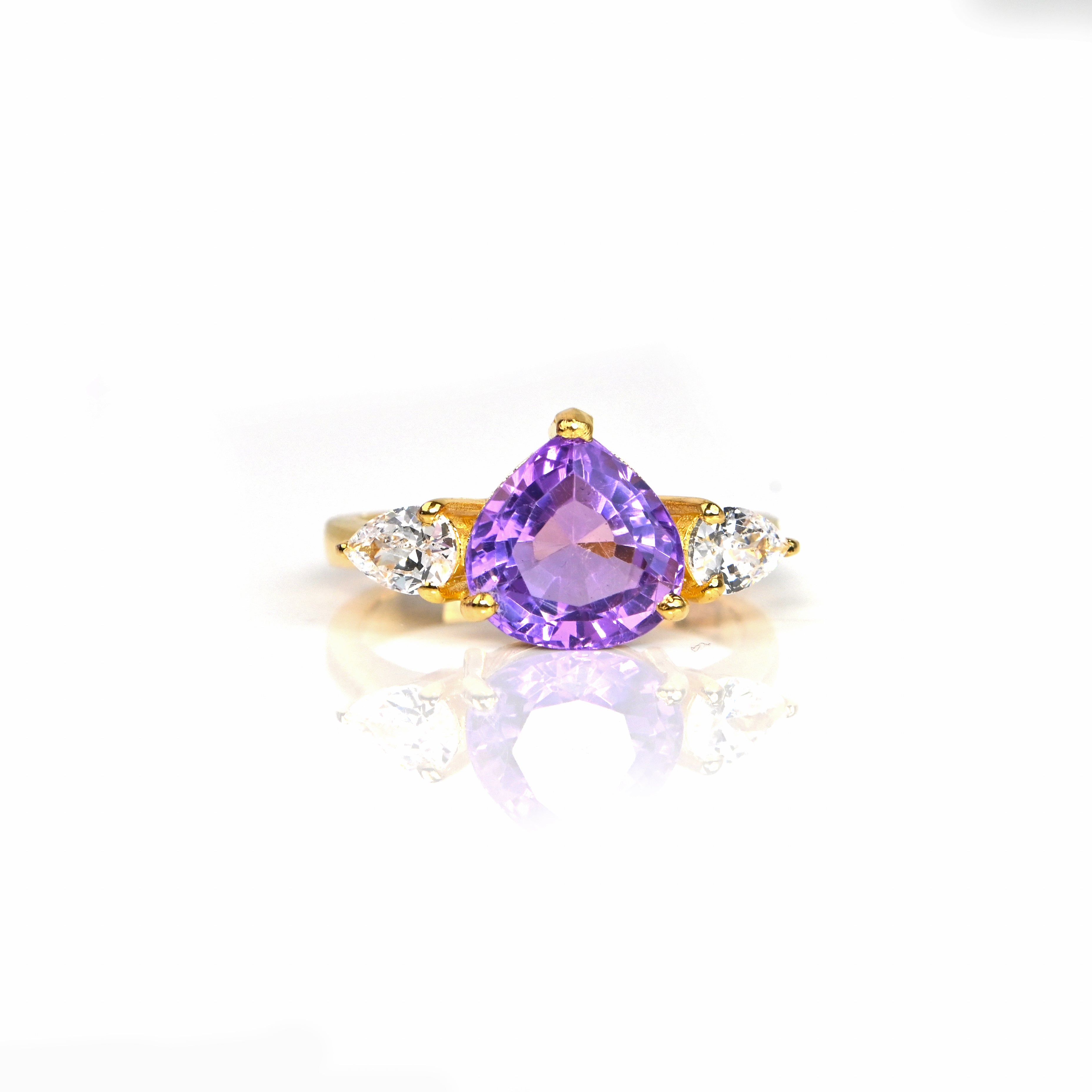 Elegant Pear Cut Natural Amethyst Ring in Sterling Silver – Timeless Purple Brilliance Crafted for Everyday Luxury and Grace ✨
