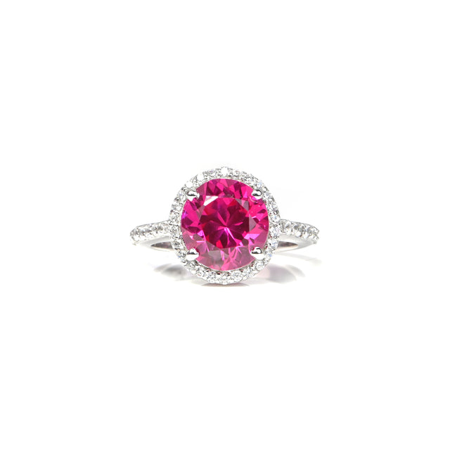 Elegant Round Cut Natural Ruby Ring in Sterling Silver – Timeless Beauty, Radiant Sparkle, Handcrafted Luxury for Every Occasion and Style Hover Image