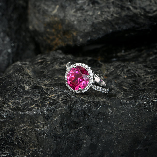 Elegant Round Cut Natural Ruby Ring in Sterling Silver – Timeless Beauty, Radiant Sparkle, Handcrafted Luxury for Every Occasion and Style Hover Image