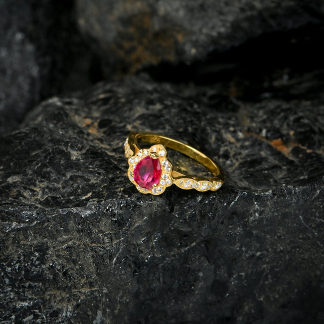 Radiate timeless elegance with this Natural Pear Cut Ruby Ring in Sterling Silver, crafted to capture beauty, passion, and sophistication. Hover Image