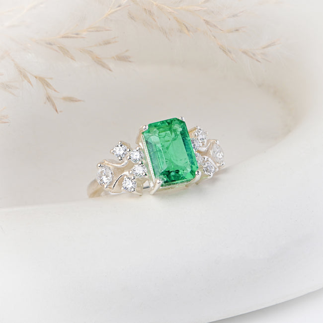 Elegant Labgrown Emerald Cut Ring in Sterling Silver — Timeless Brilliance, Modern Luxury, Crafted for Everyday Sophisticated Sparkle and Grace Hover Image
