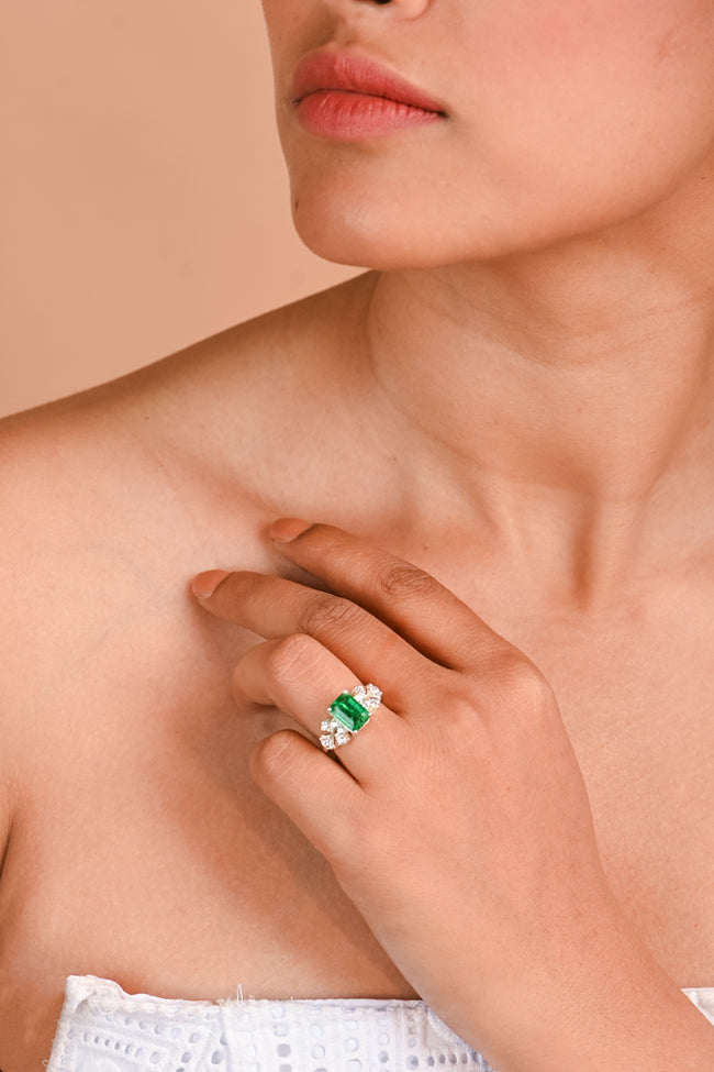 Elegant Labgrown Emerald Cut Ring in Sterling Silver — Timeless Brilliance, Modern Luxury, Crafted for Everyday Sophisticated Sparkle and Grace Main Image