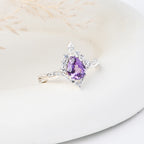 Elegant Pear Cut Amethyst Ring in Sterling Silver – Handmade Vintage Purple Gemstone Jewelry for Women