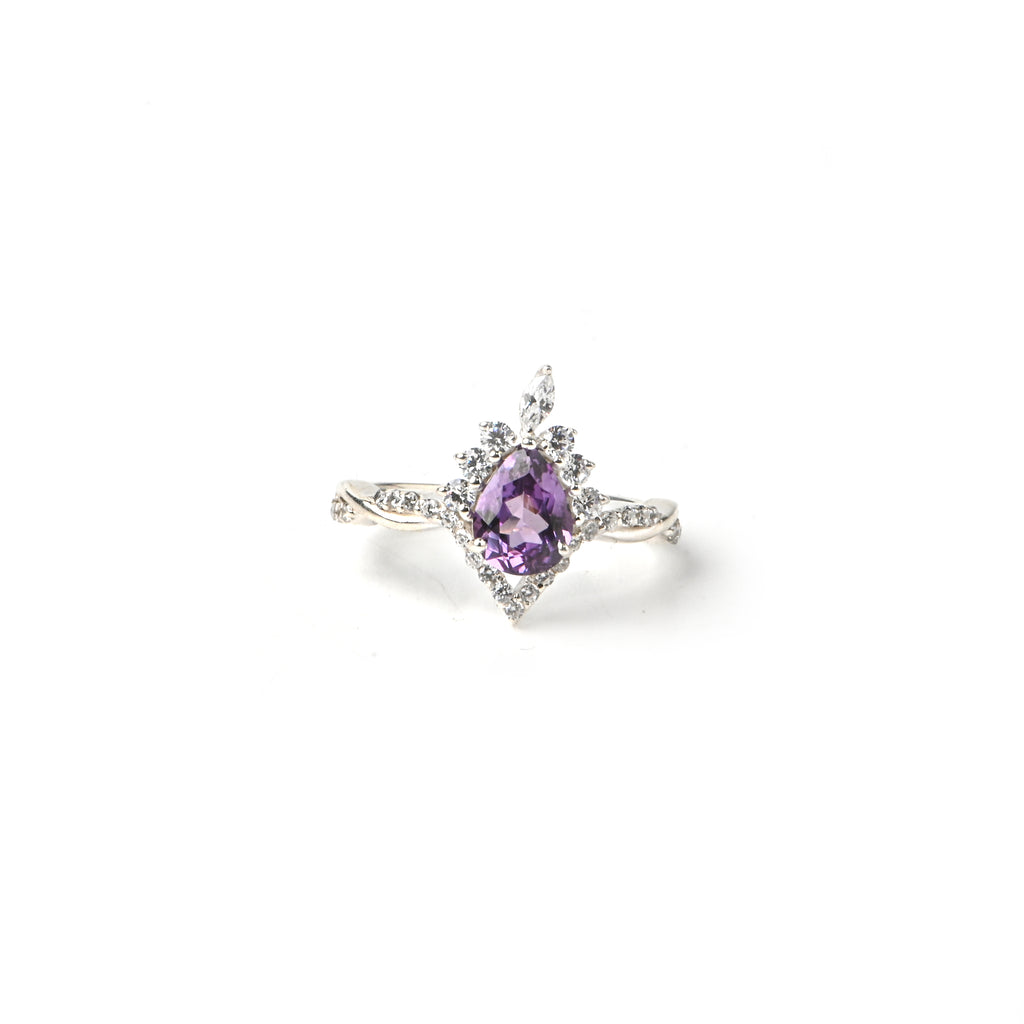 Elegant Pear Cut Amethyst Ring in Sterling Silver – Handmade Vintage Purple Gemstone Jewelry for Women