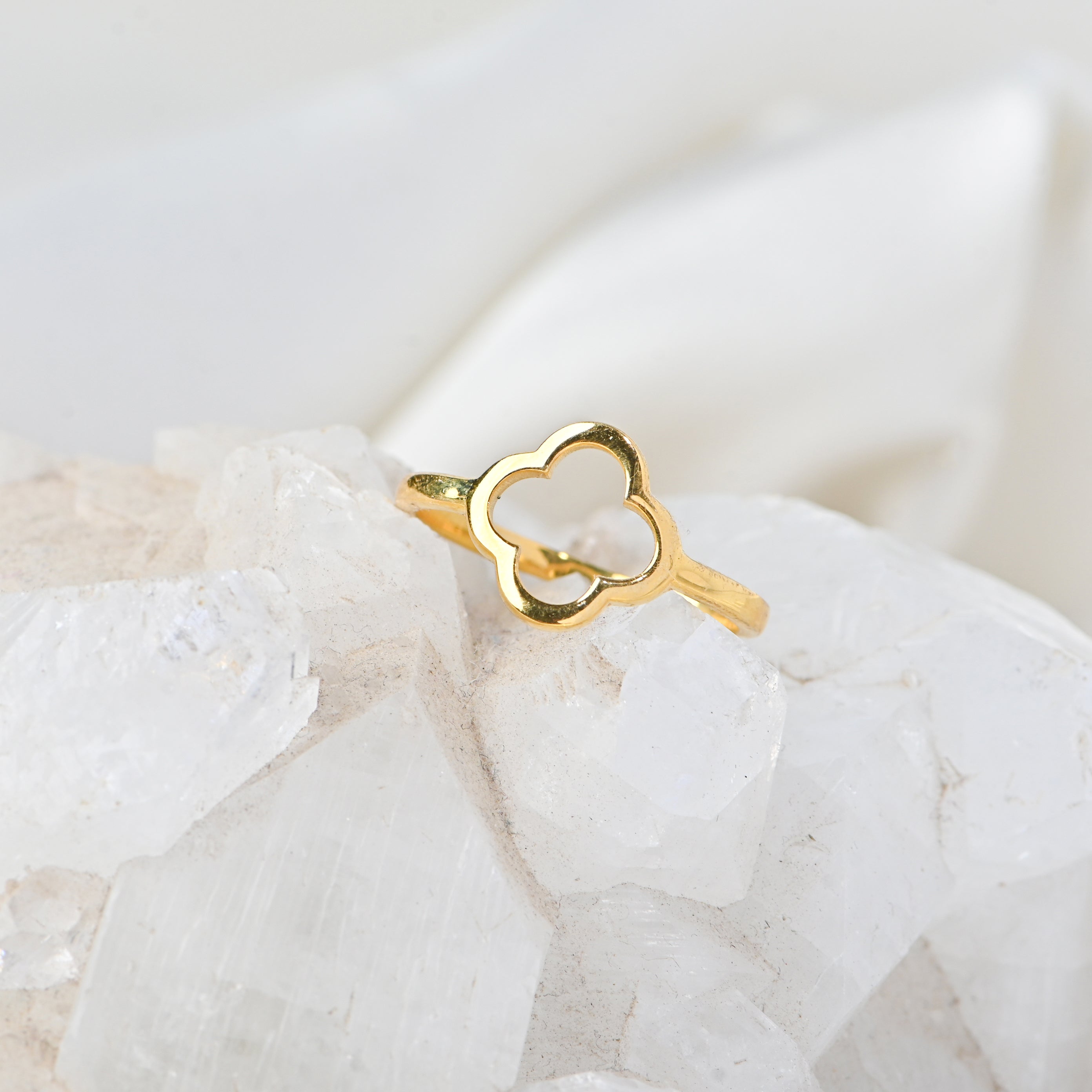 Elegant Four-Leaf Clover Ring in Sterling Silver – Lucky Charm Jewelry with Timeless Sparkle and Style