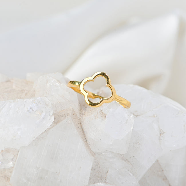 Elegant Four-Leaf Clover Ring in Sterling Silver – Lucky Charm Jewelry with Timeless Sparkle and Style Hover Image