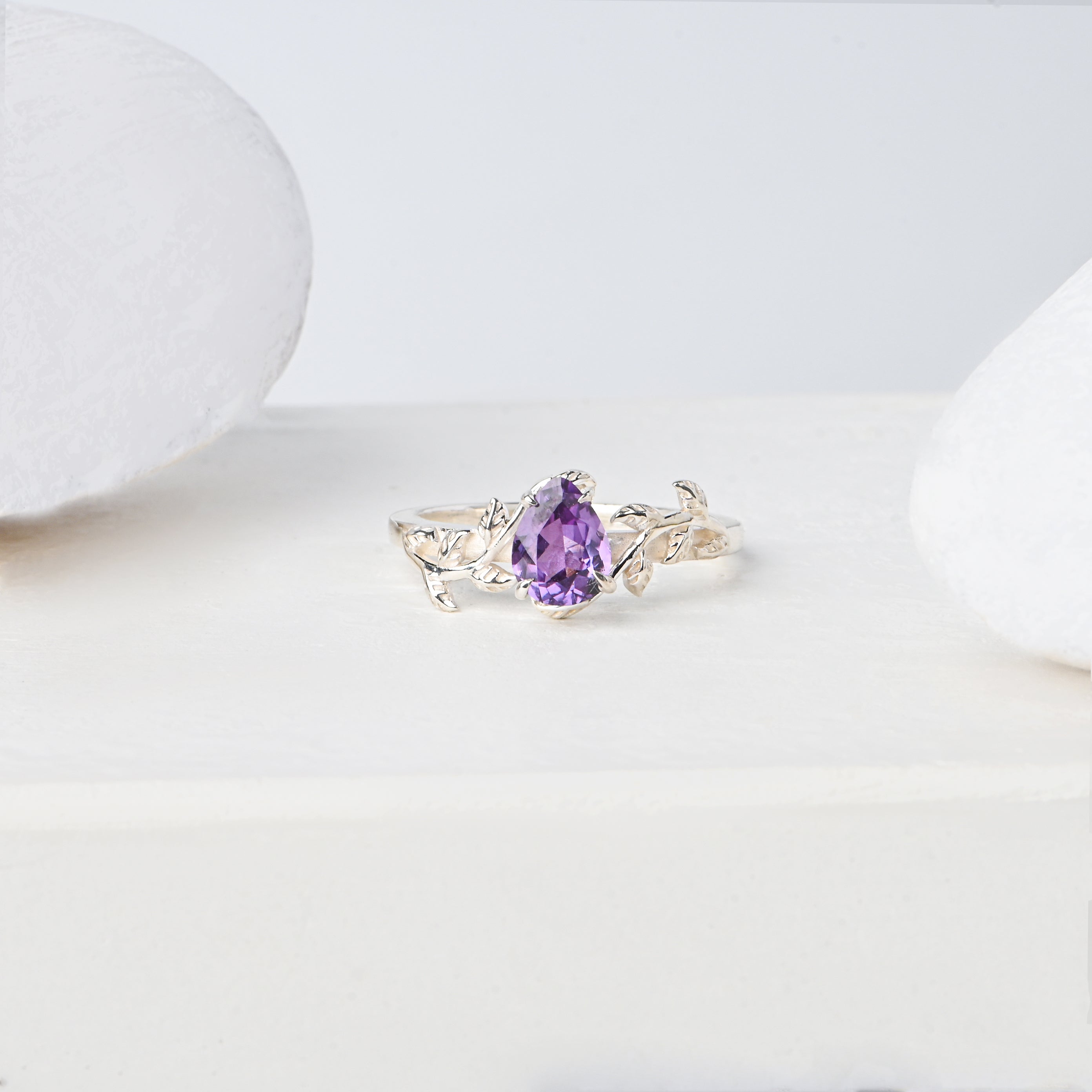 Elegant Pear Cut Natural Amethyst Ring in Sterling Silver – Timeless Purple Brilliance Crafted for Everyday Luxury and Grace