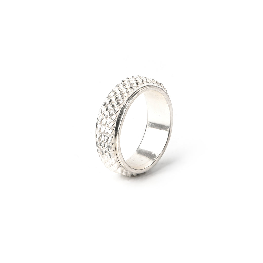 Dragon Skin Spinner Band Ring for Men and Women, Gothic Fidget Jewelry, Stainless Steel Statement Wedding Band
