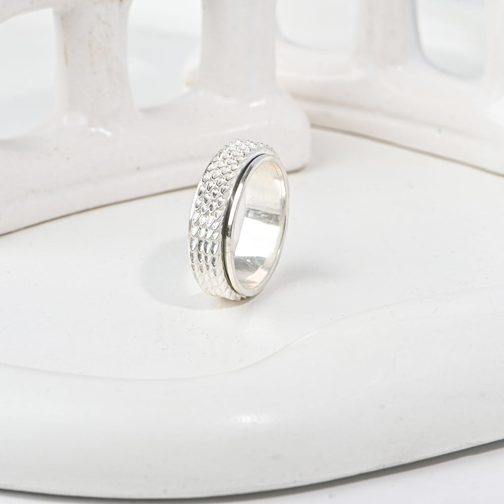 Dragon Skin Spinner Band Ring for Men and Women, Gothic Fidget Jewelry, Stainless Steel Statement Wedding Band