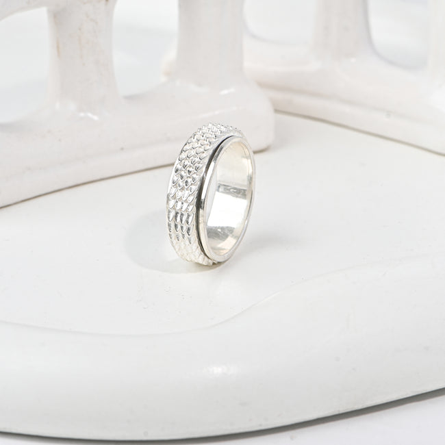 Dragon Skin Spinner Band Ring for Men and Women, Gothic Fidget Jewelry, Stainless Steel Statement Wedding Band Hover Image