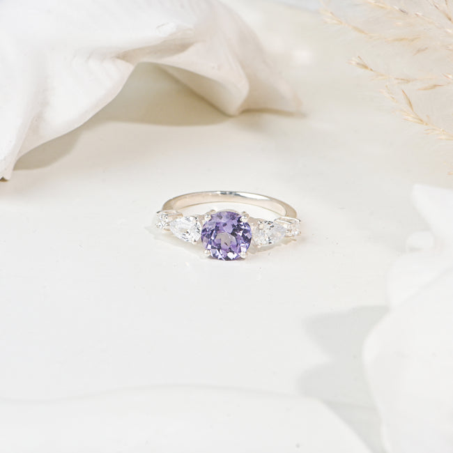 Elegant Round Cut Alexandrite Ring in Sterling Silver for Women, Timeless Color-Changing Luxury Jewelry Hover Image