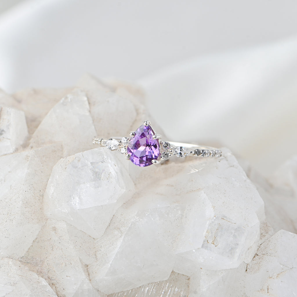 Elegant Pear Cut Alexandrite Ring in Sterling Silver for Women, Vintage Inspired Statement Jewelry