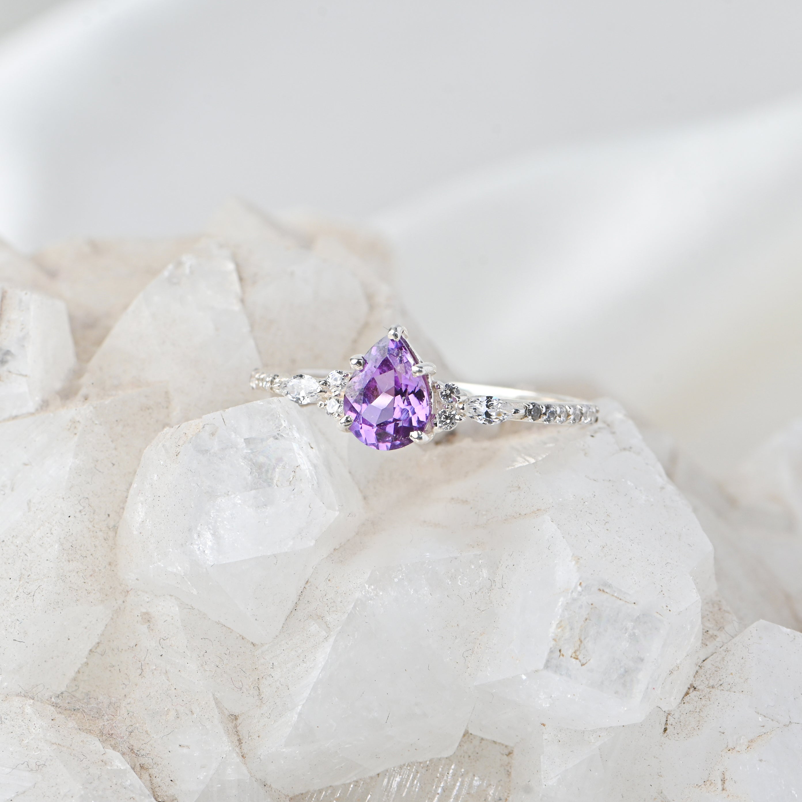 Elegant Pear Cut Alexandrite Ring in Sterling Silver for Women, Vintage Inspired Statement Jewelry