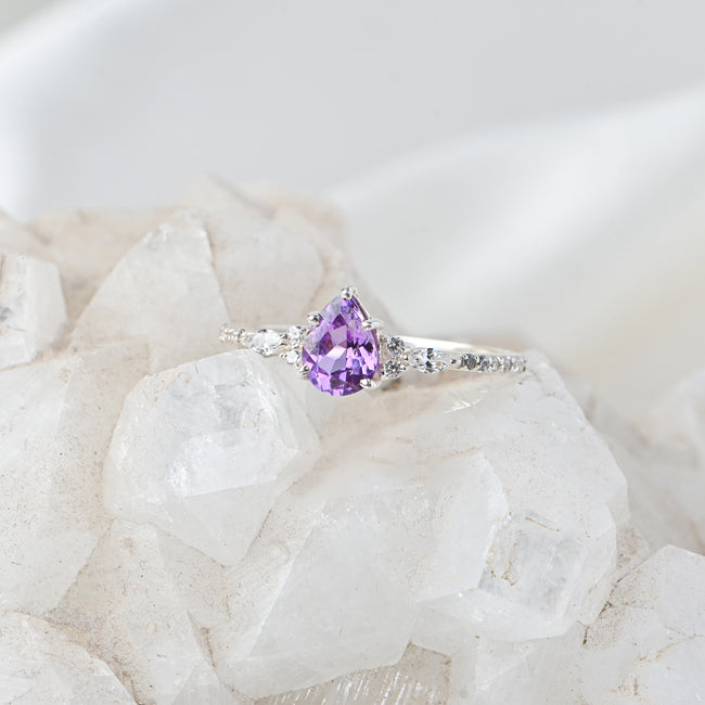 Elegant Pear Cut Alexandrite Ring in Sterling Silver for Women, Vintage Inspired Statement Jewelry Hover Image