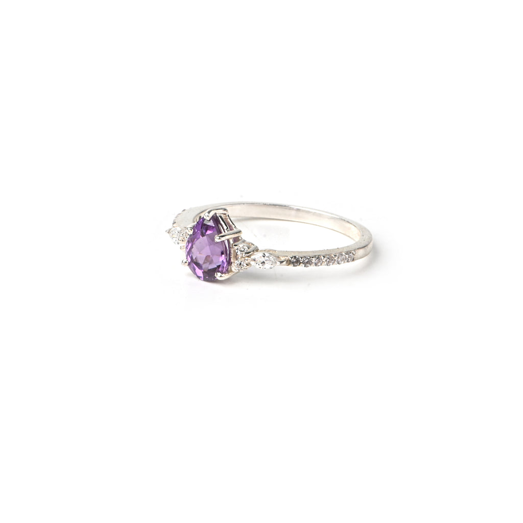 Elegant Pear Cut Alexandrite Ring in Sterling Silver for Women, Vintage Inspired Statement Jewelry