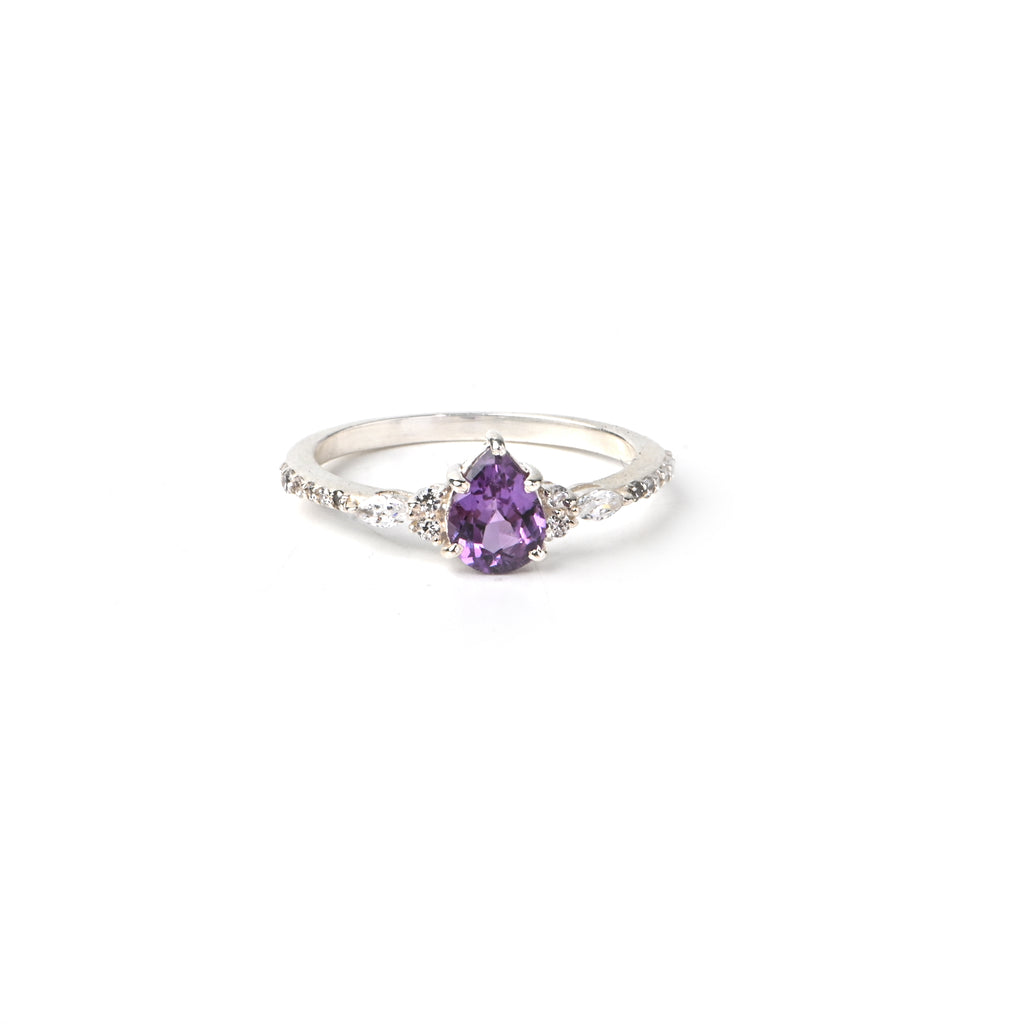 Elegant Pear Cut Alexandrite Ring in Sterling Silver for Women, Vintage Inspired Statement Jewelry
