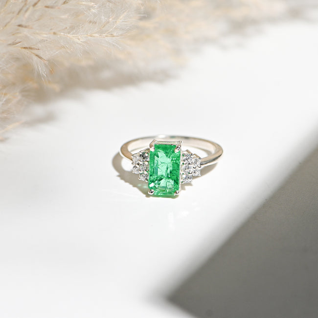 Elegant Emerald Cut Lab-Grown Diamond Ring in Sterling Silver for Timeless Luxury and Everyday Sparkling Elegance Hover Image