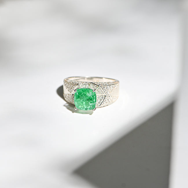 Elegant Cushion Cut Lab-Grown Emerald Ring in Sterling Silver for Timeless Luxury and Everyday Elegance Hover Image