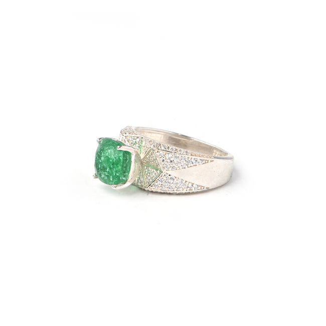 Elegant Cushion Cut Lab-Grown Emerald Ring in Sterling Silver for Timeless Luxury and Everyday Elegance Main Image