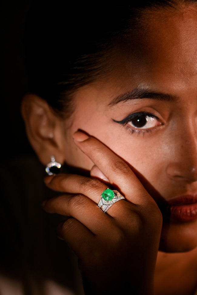 Elegant Cushion Cut Lab-Grown Emerald Ring in Sterling Silver for Timeless Luxury and Everyday Elegance Main Image