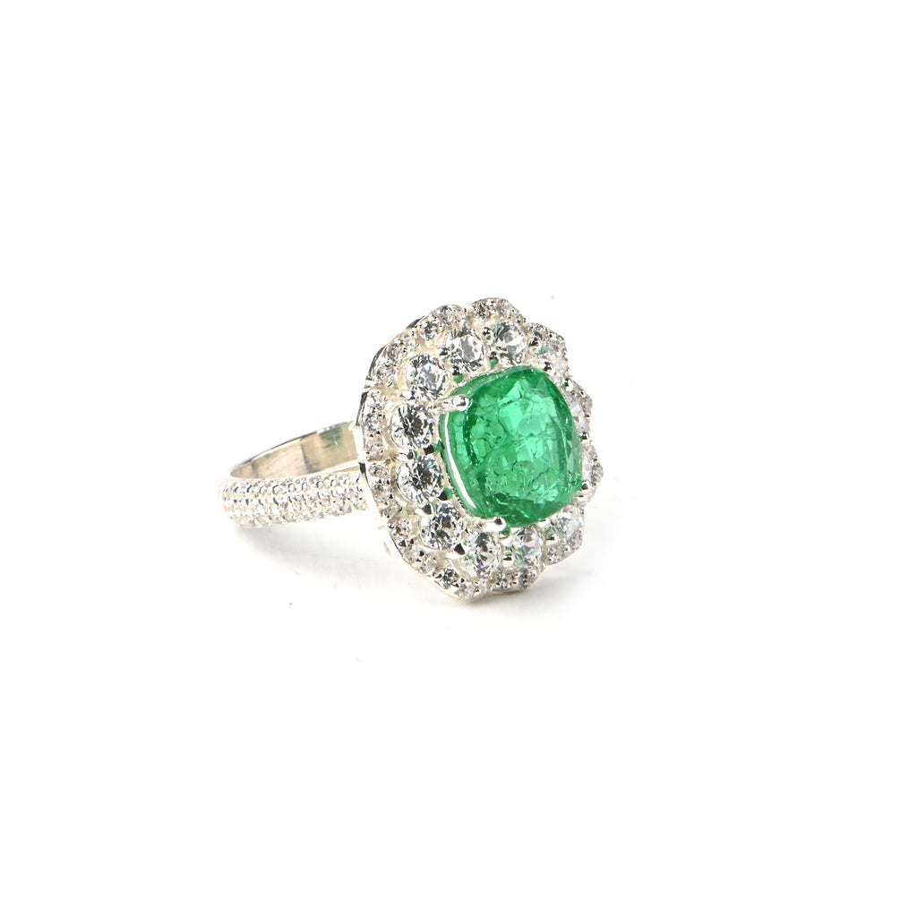 Elegant Lab-Grown Emerald Cushion Cut Engagement Ring for Her in Timeless Luxury Sterling Silver