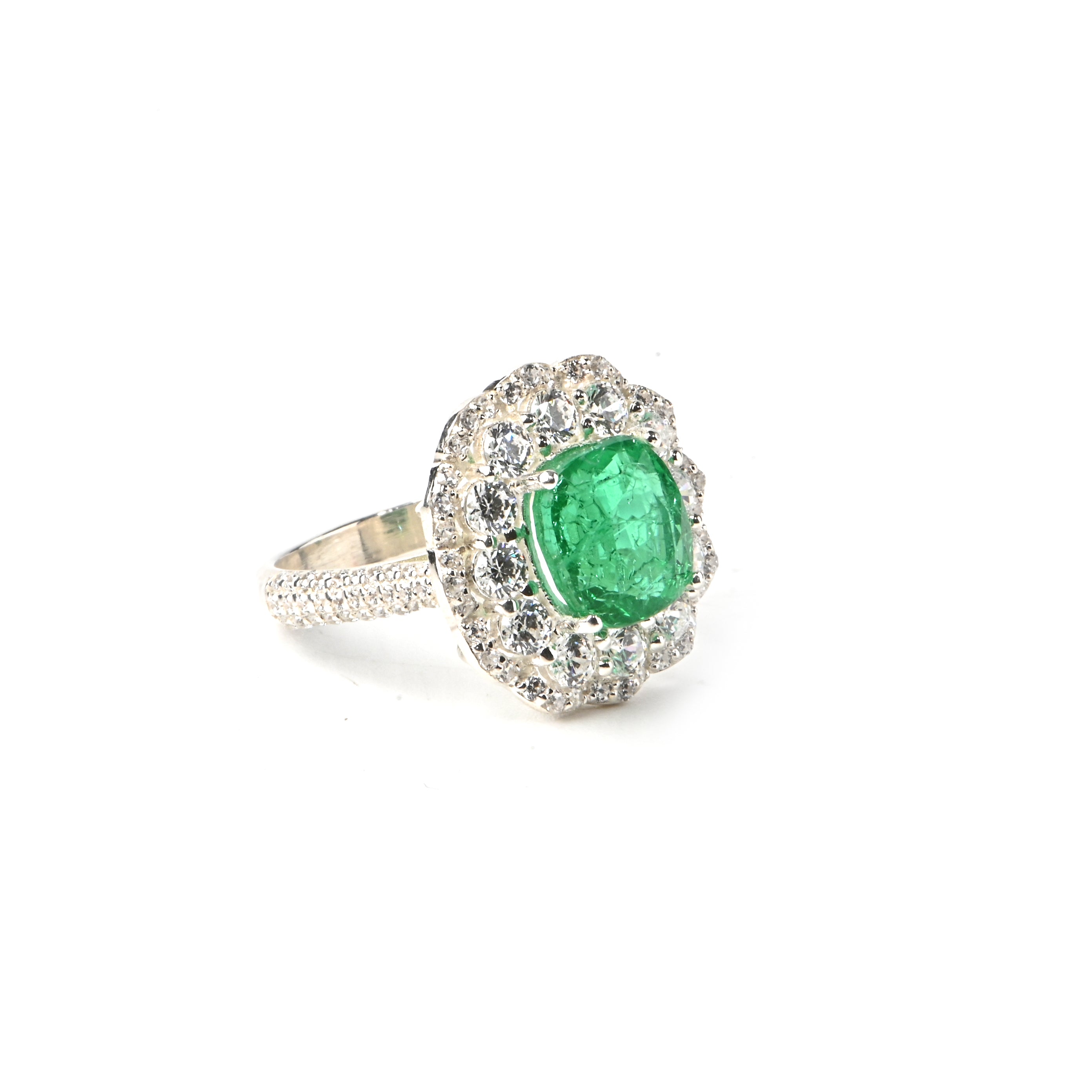 Elegant Lab-Grown Emerald Cushion Cut Engagement Ring for Her in Timeless Luxury Sterling Silver