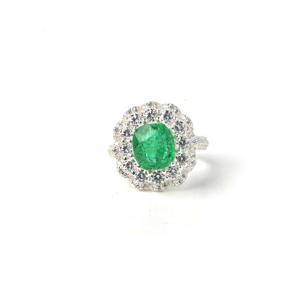Elegant Lab-Grown Emerald Cushion Cut Engagement Ring for Her in Timeless Luxury Sterling Silver