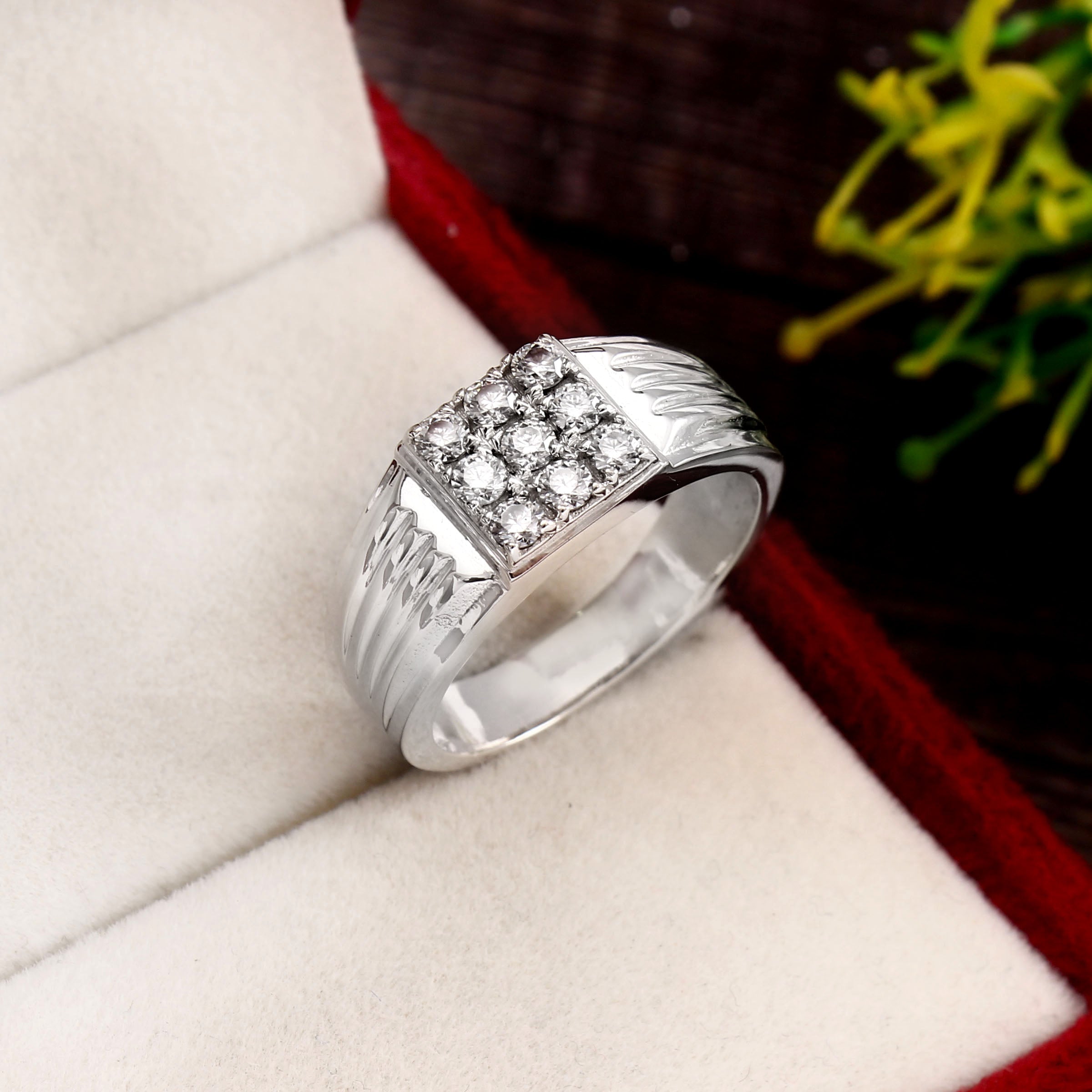 Bold 9 Stone Moissanite Men's Ring, Timeless Luxury Statement Band with Brilliant Sparkle