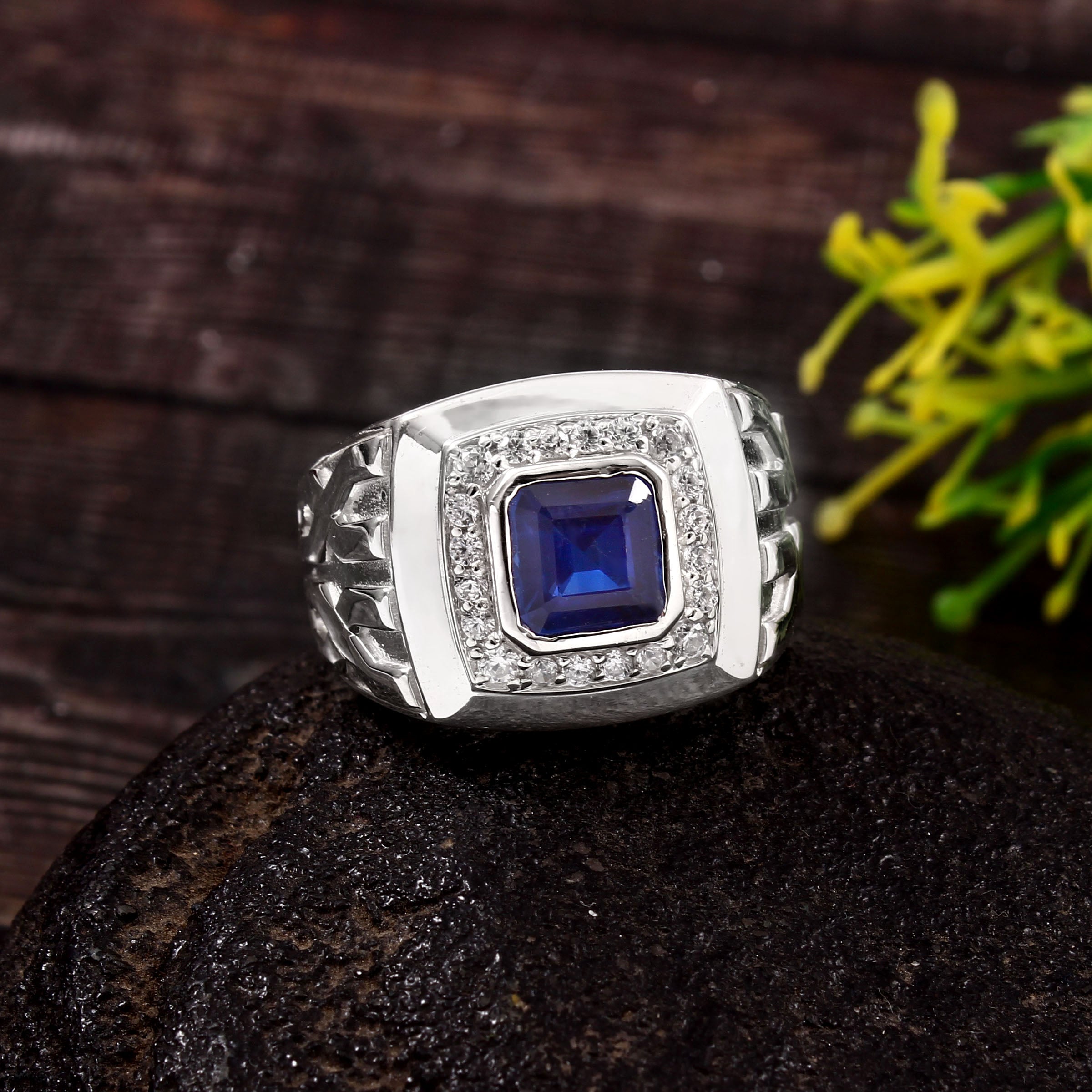 Bold Asscher Cut Kyanite Men's Ring, Timeless Statement Jewelry with Refined Elegance and Style