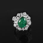 Elegant Emerald Cabochon Ring for Her with Moissanite Accents, Timeless Luxury Sparkle Jewelry
