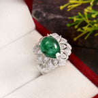 Elegant Emerald Cabochon Ring for Her with Moissanite Accents, Timeless Luxury Sparkle Jewelry