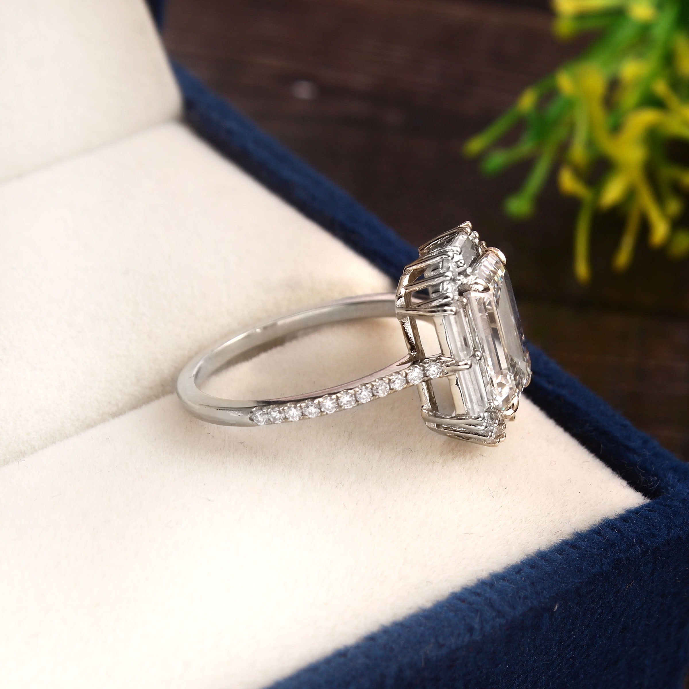 Luxury 3 Carat Emerald Moissanite Ring for Her, Elegant Sterling Silver Statement Jewelry Gift