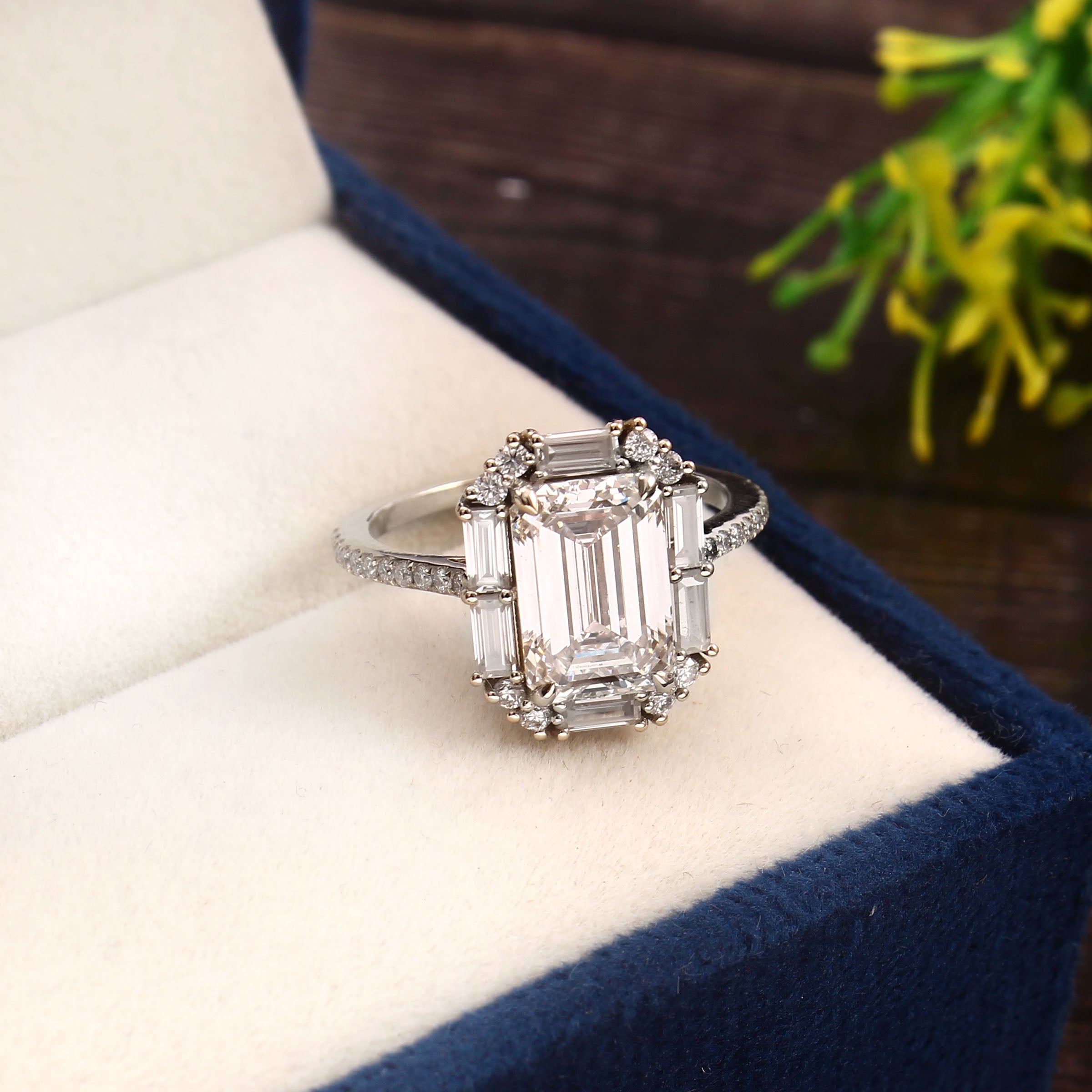 Luxury 3 Carat Emerald Moissanite Ring for Her, Elegant Sterling Silver Statement Jewelry Gift