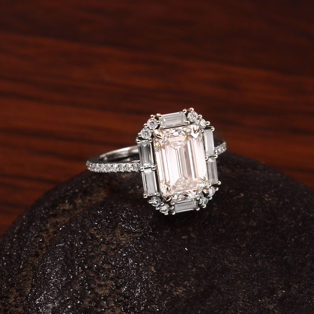 Luxury 3 Carat Emerald Moissanite Ring for Her, Elegant Sterling Silver Statement Jewelry Gift
