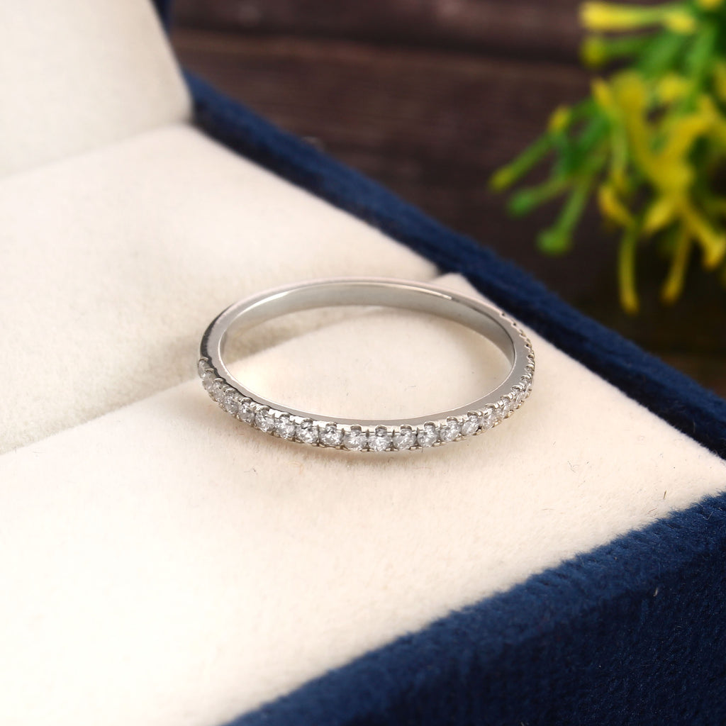 Half Eternity Moissanite Band Ring for Her, Dainty Wedding Anniversary Stackable Fine Jewelry Gift